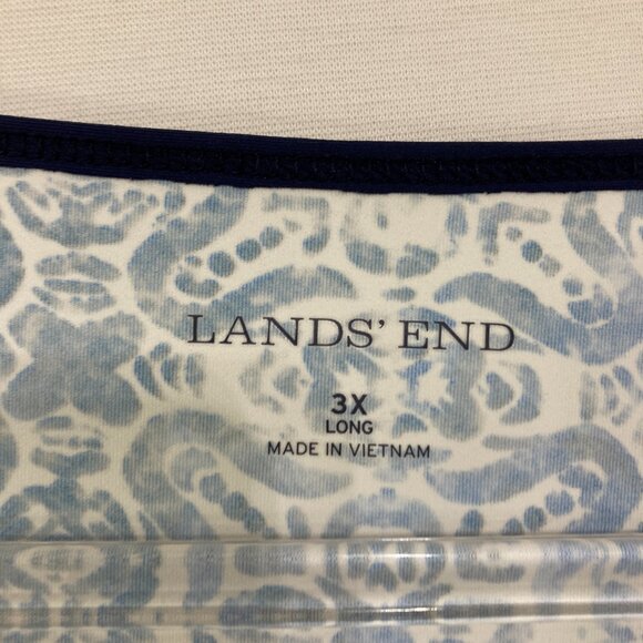 Lands' End size 3X Blue Geometric Pattern Stretch Sun Protection Long Sleeve Top - Picture 2 of 9